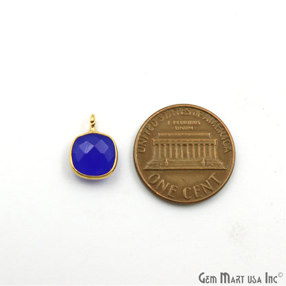 Blue Chalcedony Cushion 8mm Single Side Bail Gold Bezel Gemstone Connector Pendant