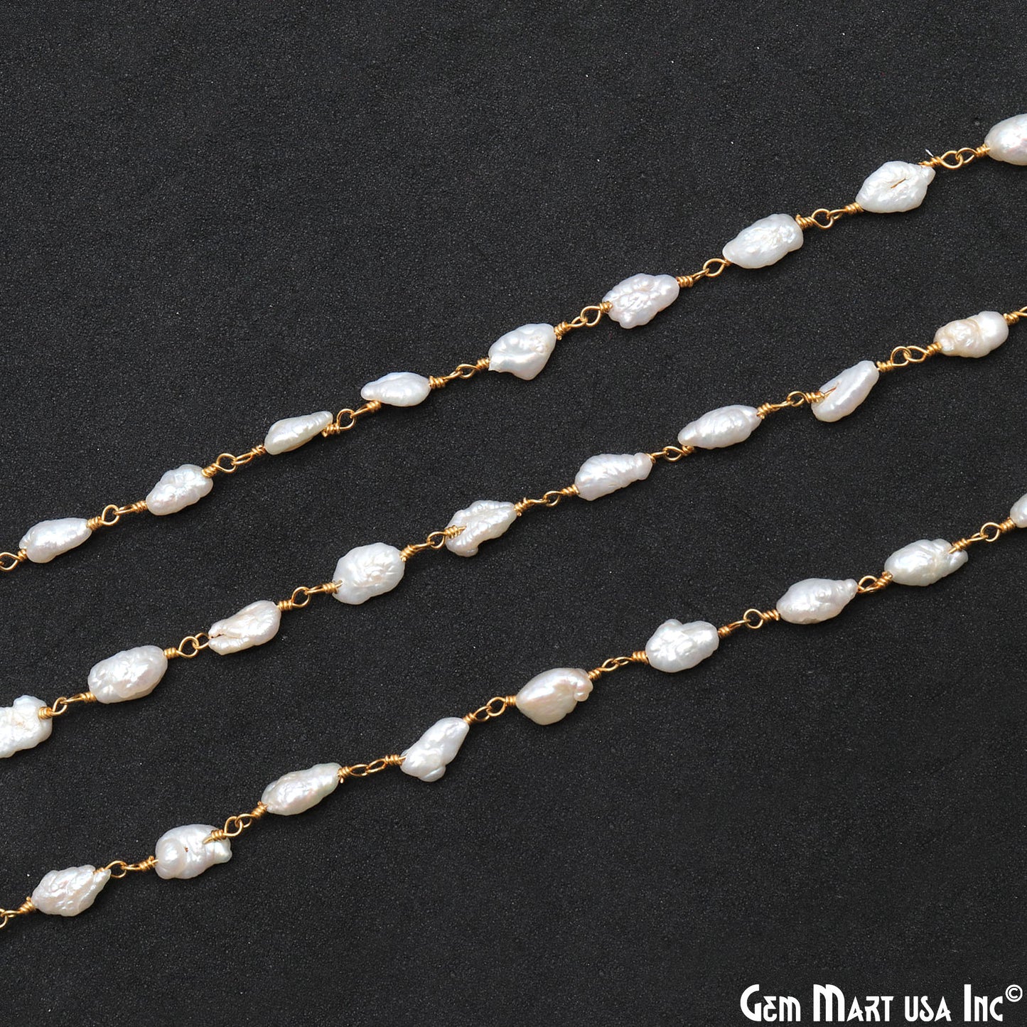 Pearl Organic 7x4mm Gold Wire Wrapped Rosary Chain