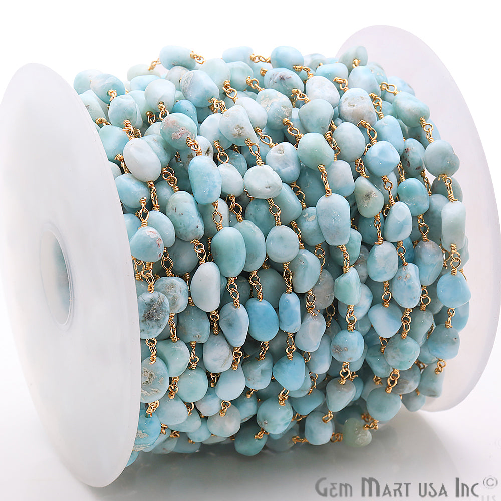 Amazonite Rondelle Beads Gold Plated Wire Wrapped Rosary Chain