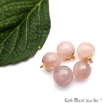 Rose Quartz 18x14mm Gold Electroplated Single Bail Charm Ball Connector - GemMartUSA