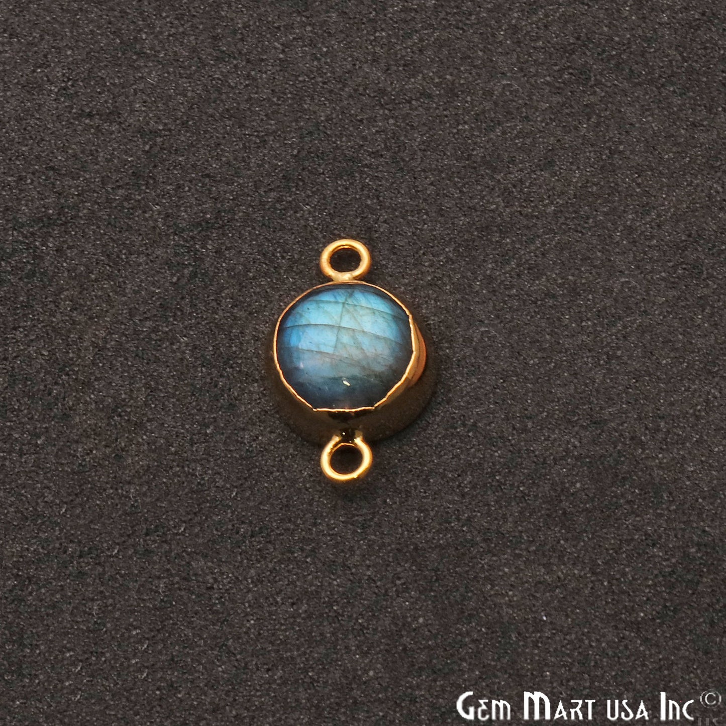 Flashy Labradorite Round Shape Gold Edge 19x12mm Double Bail Connector - GemMartUSA