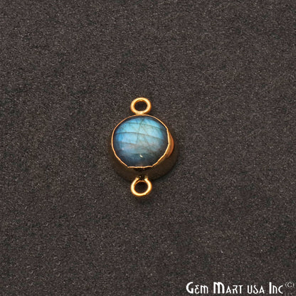 Flashy Labradorite Round Shape Gold Edge 19x12mm Double Bail Connector - GemMartUSA