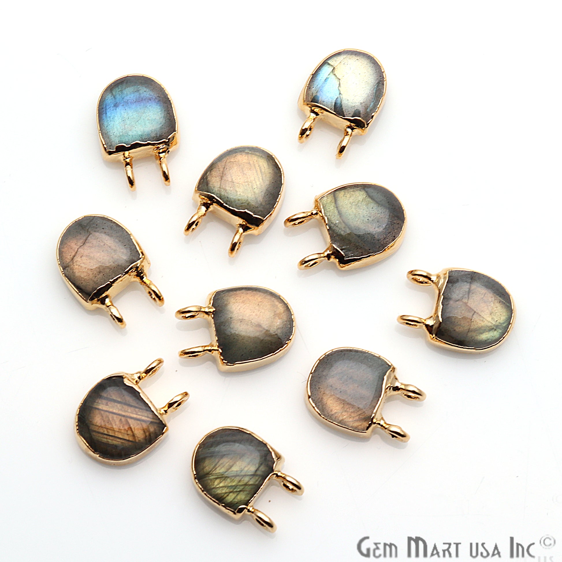 Labradorite 12x10mm Gold Edged Gemstone Connector - GemMartUSA