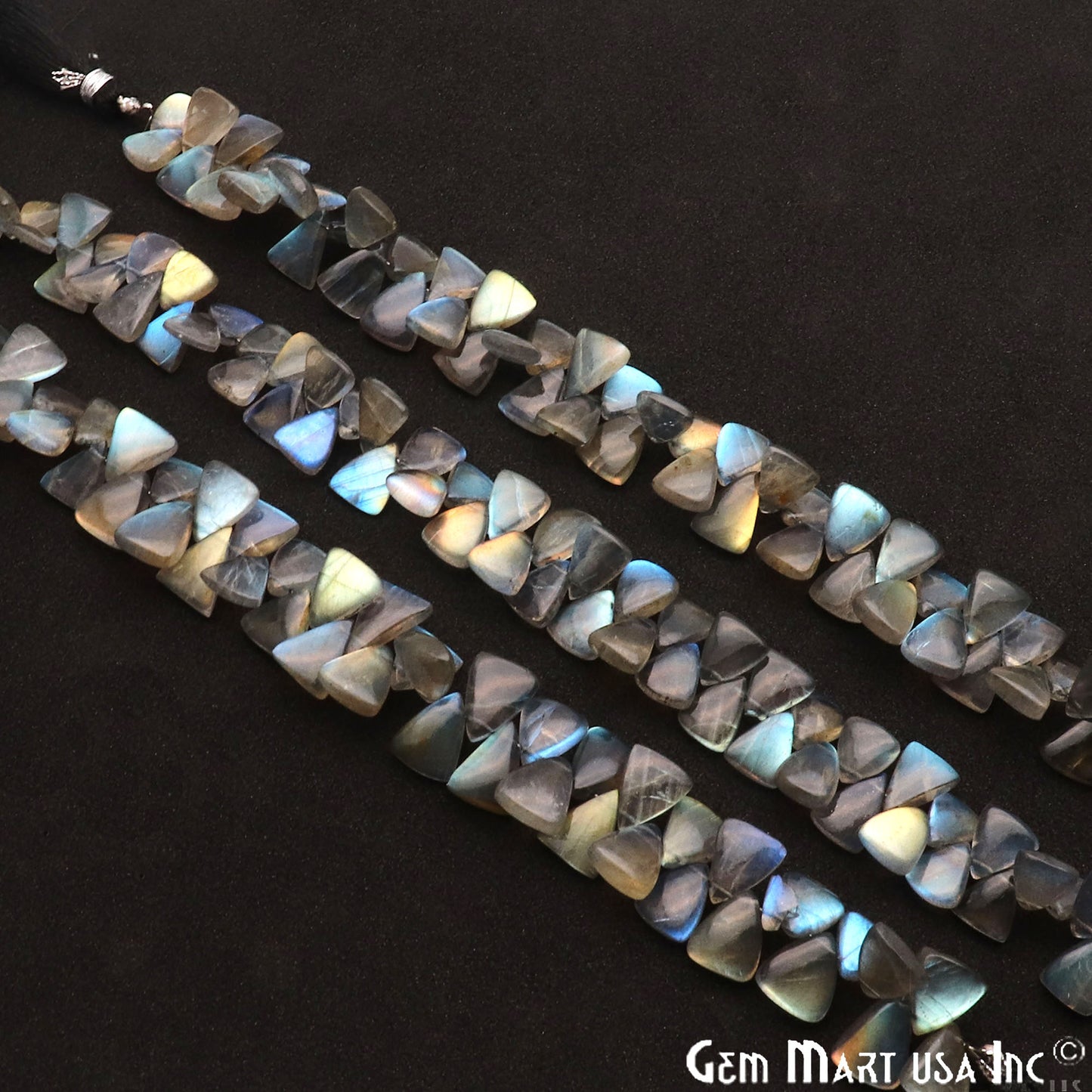 Labradorite Triangle 12x8mm Cabochon Crafting Beads Gemstone Strands 8 Inch - GemMartUSA