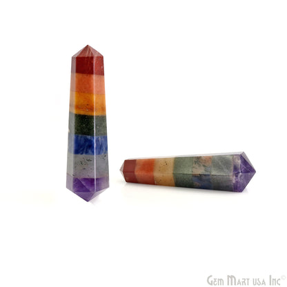 7 Chakra Double Point Pencil Tower Healing Meditation Gemstones 2-3 Inch