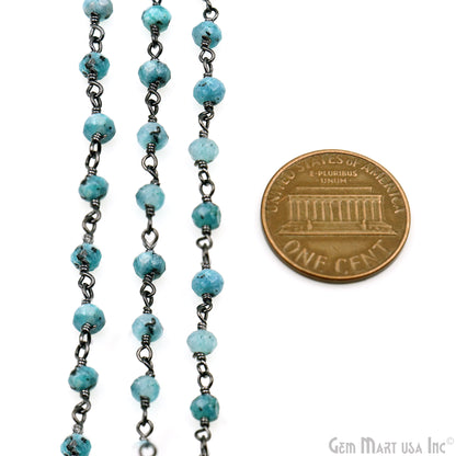 Chrysocolla Jade Faceted Beads 4mm Oxidized Gemstone Rosary Chain