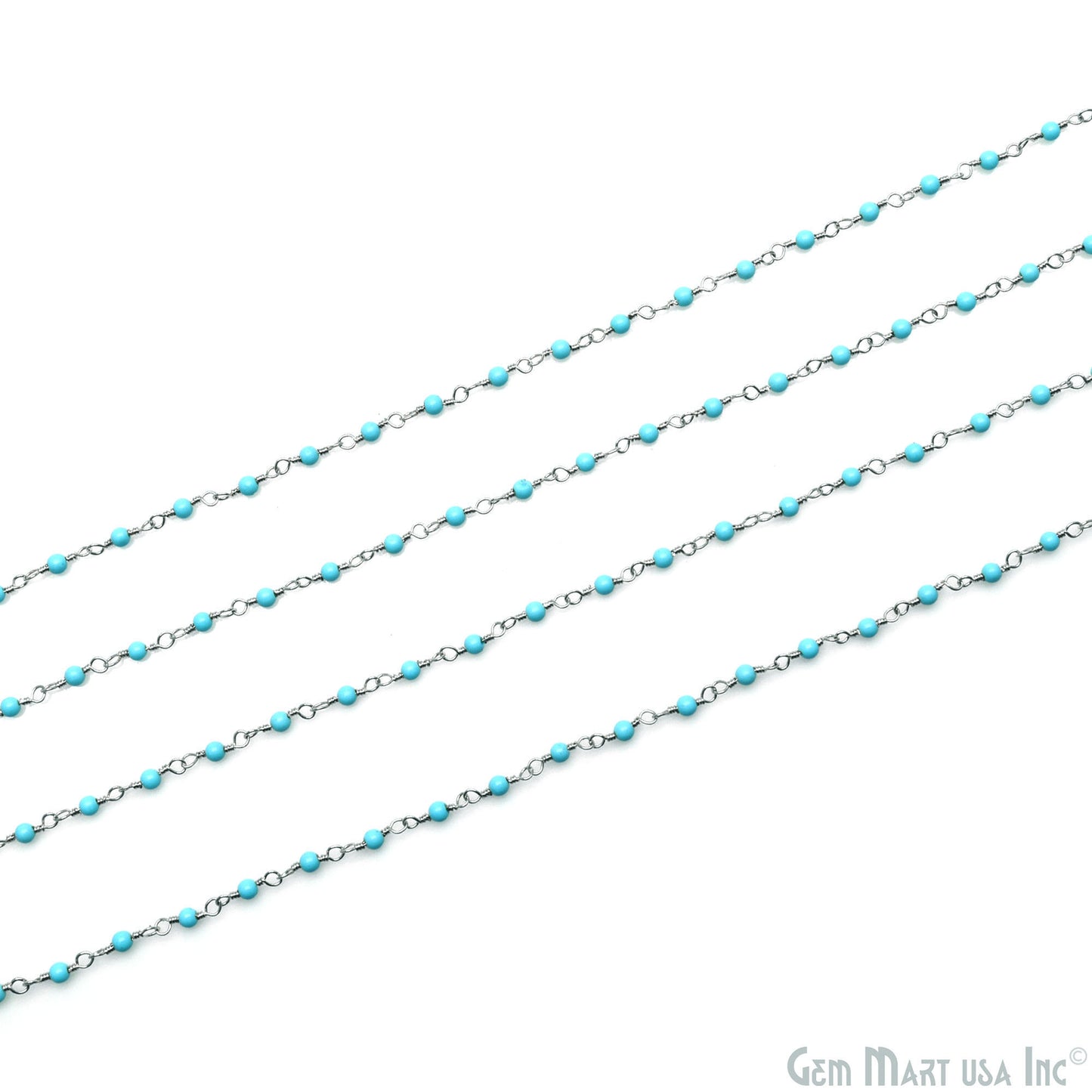 Turquoise Cabochon 2mm Silver Plated Beaded Wire Wrapped Rosary Chain