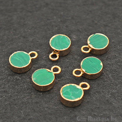 Malachite Round 7mm Gold Electroplated Tiny Gemstone Connector - GemMartUSA
