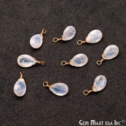 Rainbow Moonstone 7x10mm Pears Single Bail Gold Wire Wrapped Gemstone Connector - GemMartUSA