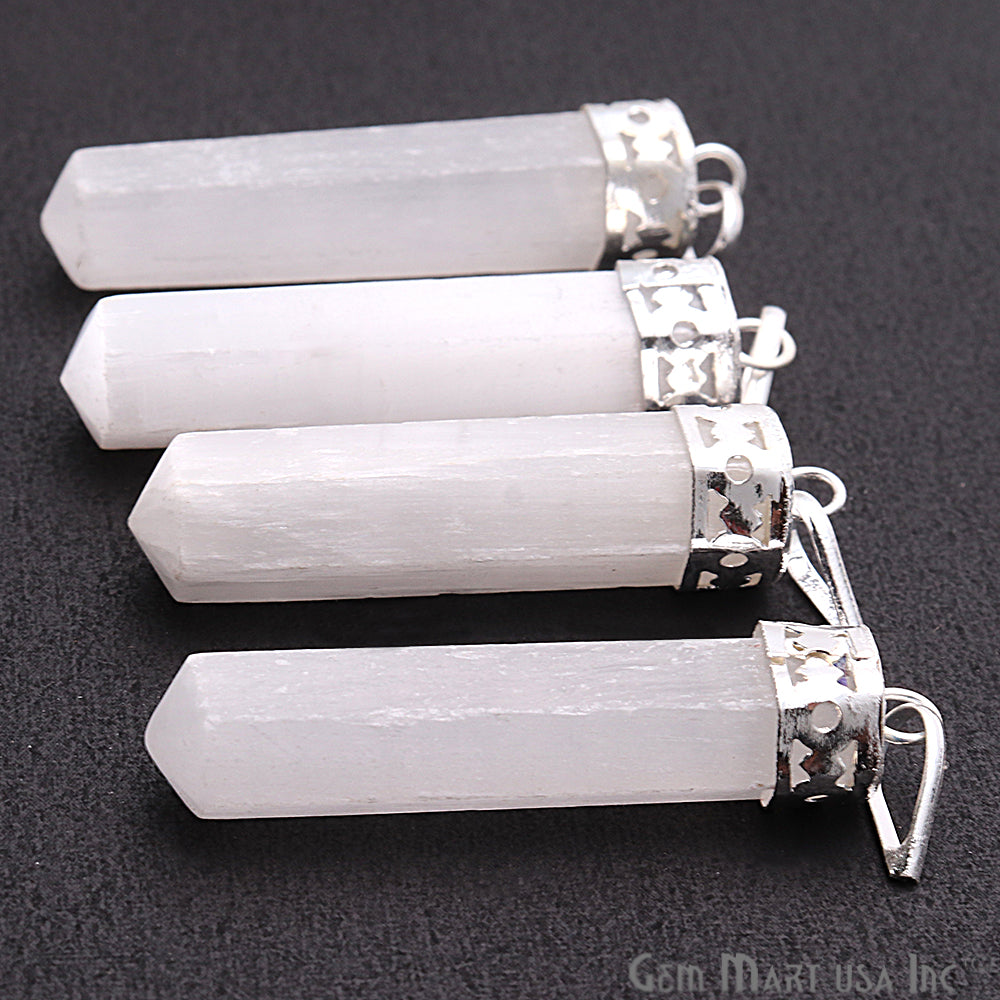 DIY Healing Gemstone Silver Pencil Point Ornate Pendant 1pc (Pick Stone) - GemMartUSA