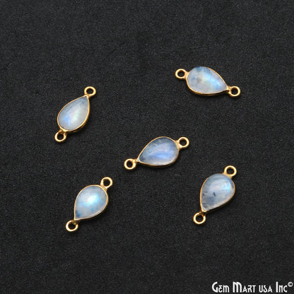 Rainbow Moonstone Cabochon 7x10mm Pears Double Bail Gold Bezel Connector