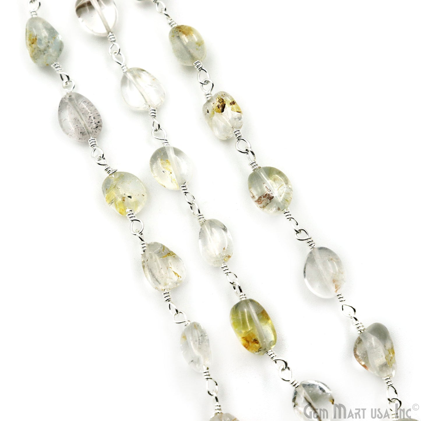 Golden Rutile Tumble Beads 8x5mm Silver Plated Gemstone Rosary Chain