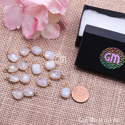 Rainbow Moonstone Octagon 10x12mm Gold Electroplated Single Bail Gemstone Connector - GemMartUSA