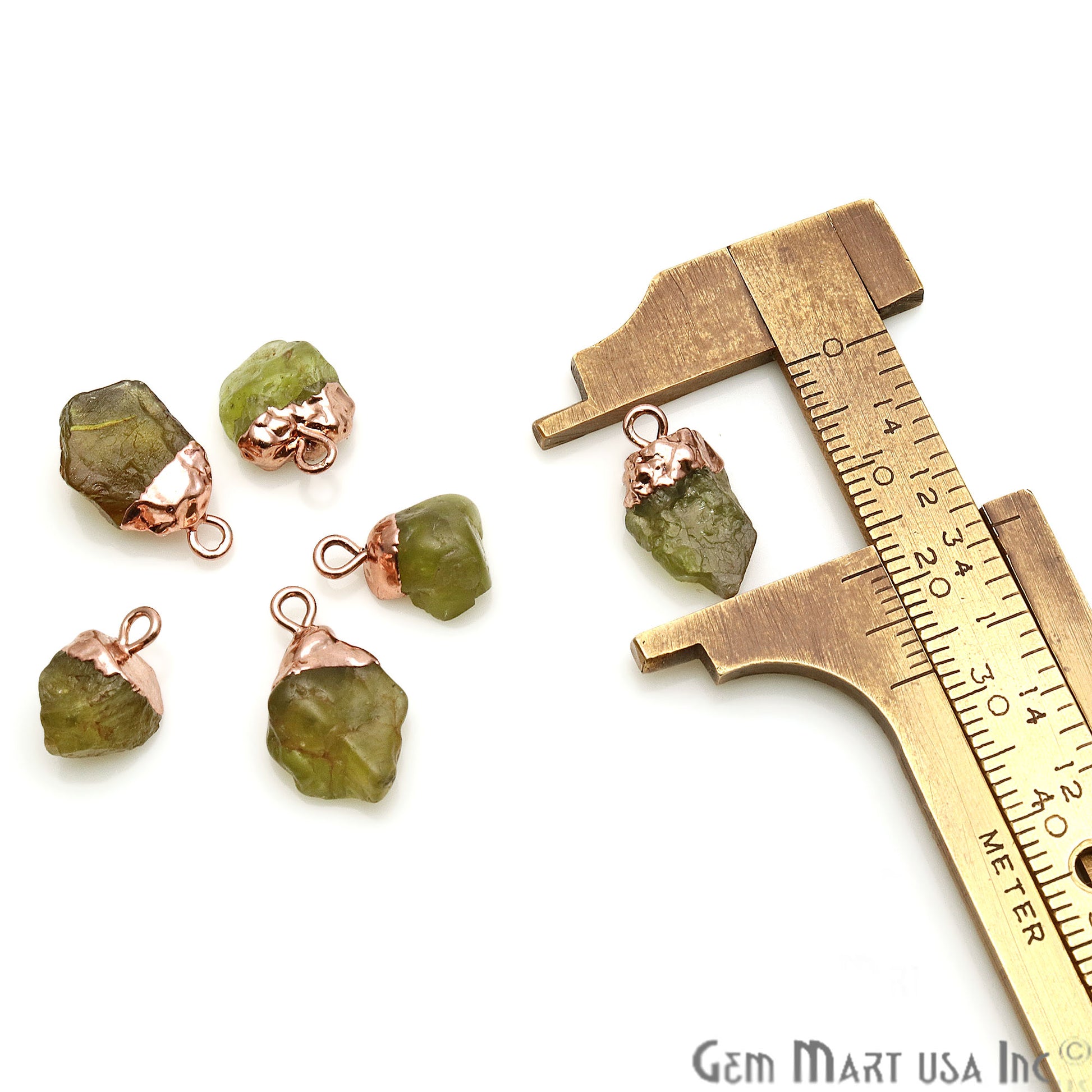 Rough Peridot Gemstone 16x10mm Organic Rose Gold Edged Connector - GemMartUSA