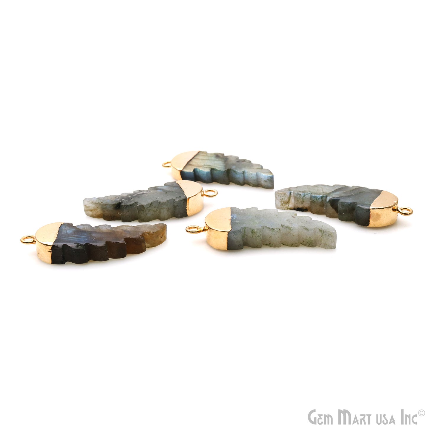 Labradorite 34x13mm Gold Electroplated Angel Wings Gemstone Connector Pendant