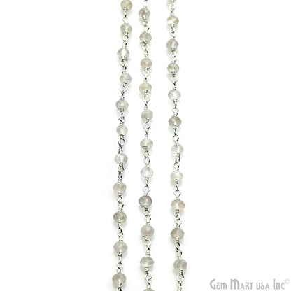 White Chalcedony 2.5-3mm Tiny Beads Silver Plated Wire Wrapped Rosary Chain