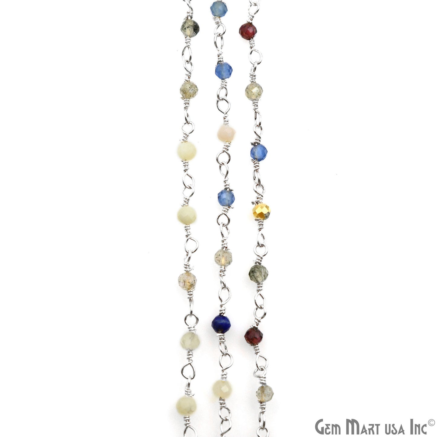 Multi Stone Faceted Beads 2-2.5mm Silver Plated Rosary Chain