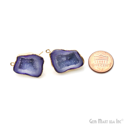 DIY Agate Slice Geode Druzy 26x18mm Gold Electroplated Loop Connector Studs Earrings