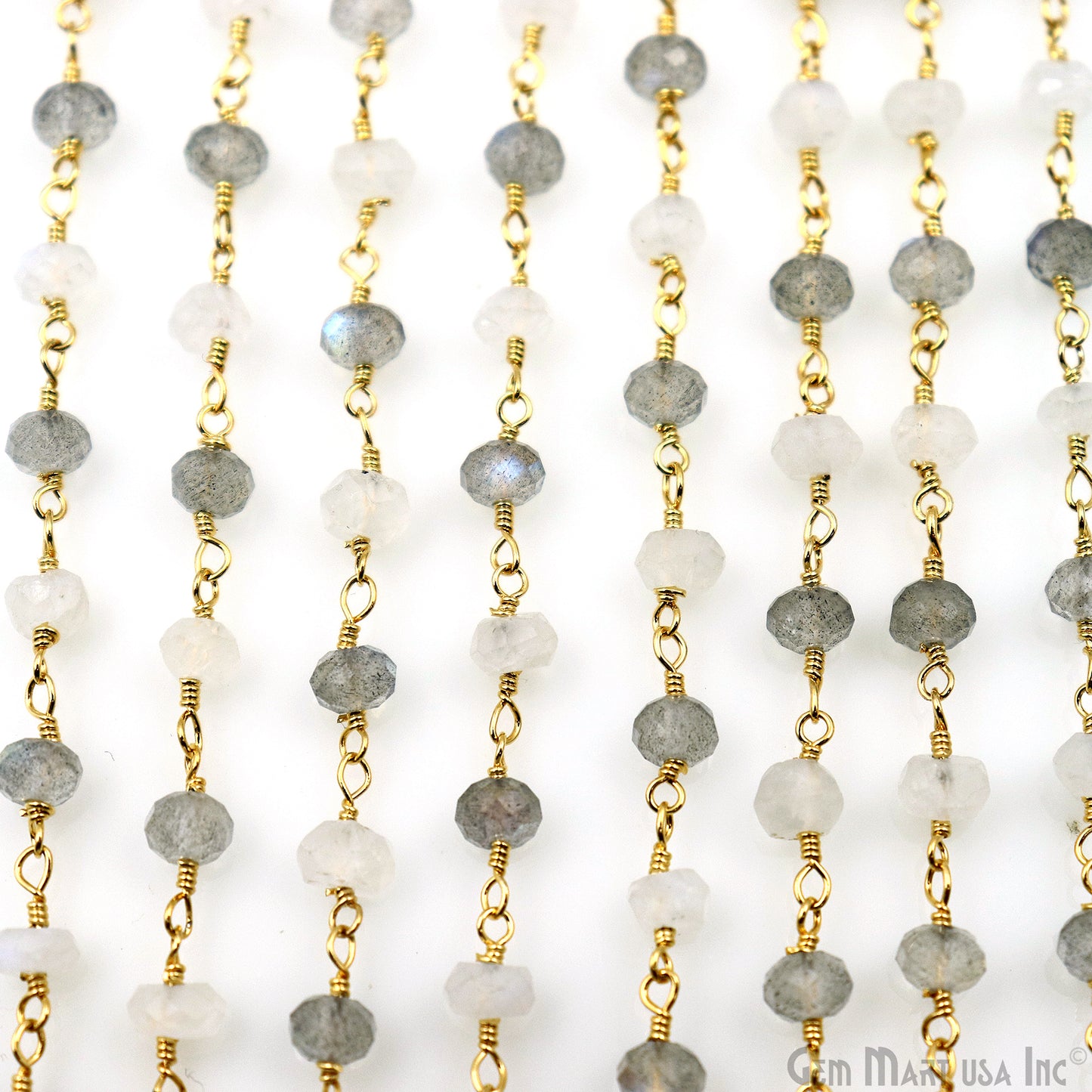 Labradorite & Rainbow Faceted Beads 4mm Gold Wire Wrapped Rosary Chain