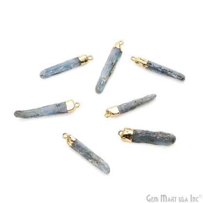 Rough Kyanite Gemstone 57x7mm Organic Gold Edged Connector Pendant