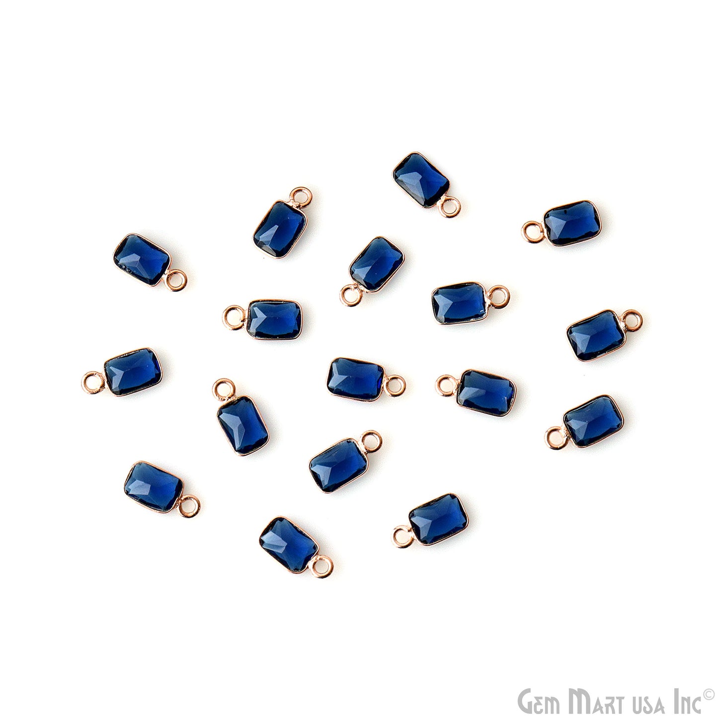 Sapphire Octagon 7x5mm Rose Gold Plated Single Bail Brilliant Cut Gemstone Connector