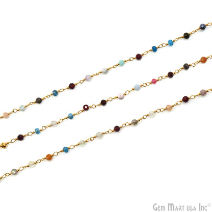 Multi Stone 2.5-3mm Gold Plated Wire Wrapped Beads Rosary Chain (764025700399)