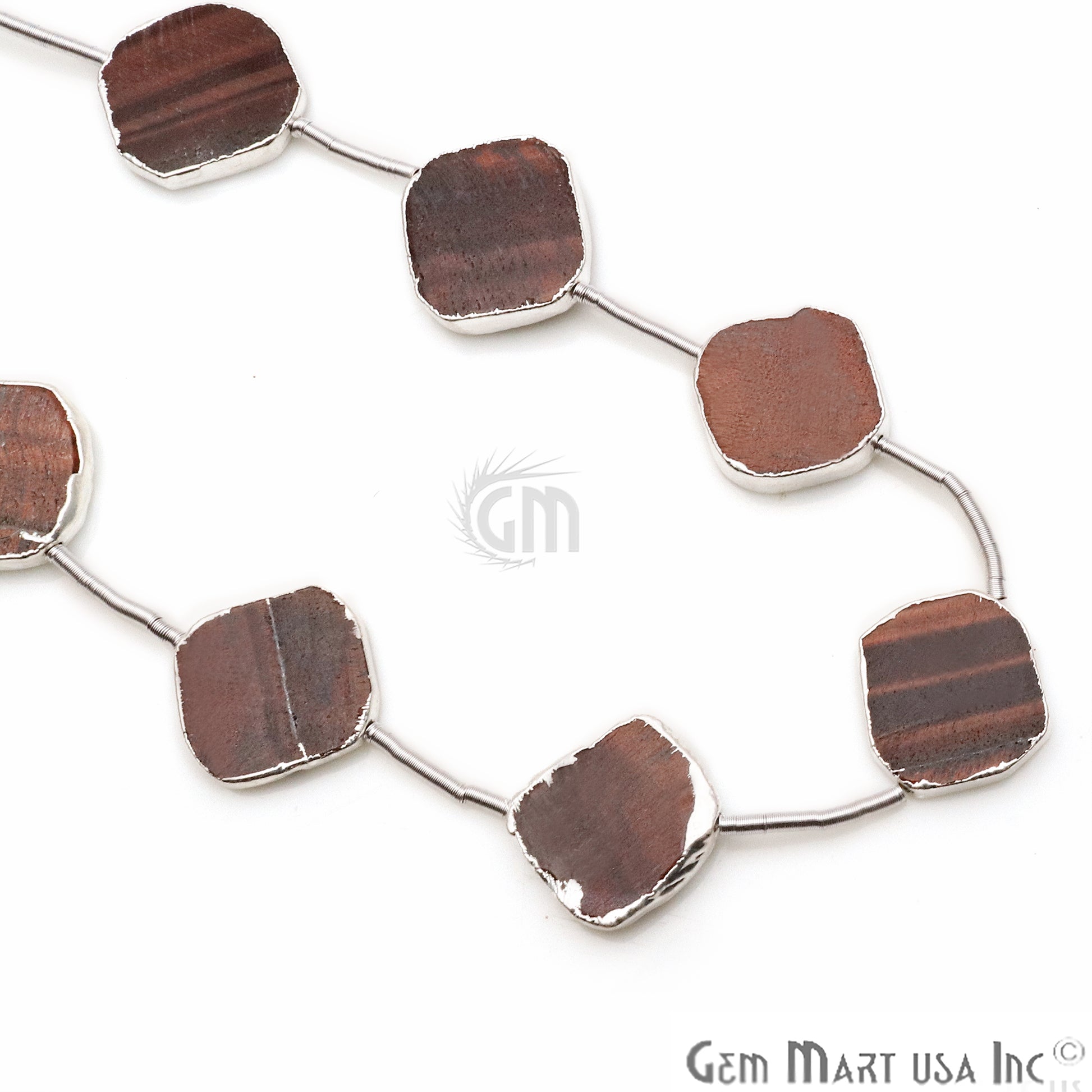 Red Tiger Eye Free Form 18x15mm Silver Edged Crafting Beads Gemstone Strands 9INCH - GemMartUSA