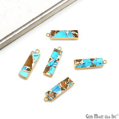 Mohave Turquoise Rectangle 25x8mm Gold Electroplated Single Bail Connector