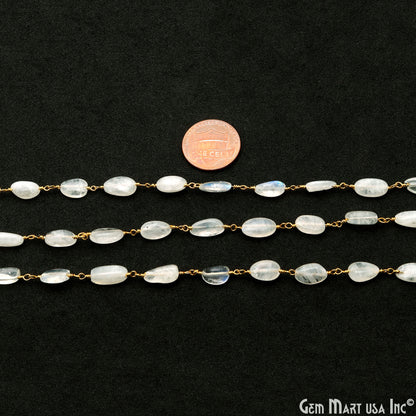 Rainbow Moonstone 12x5mm Tumble Beads Gold Plated Rosary Chain