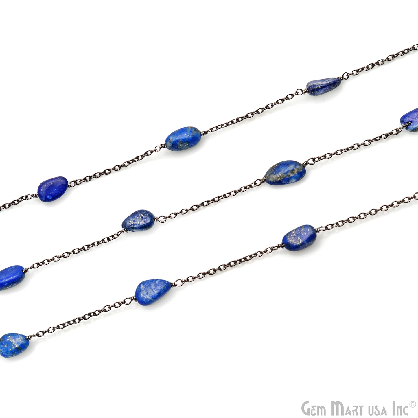 Lapis Tumble Beads 10x6mm Oxidized Wire Wrapped Rosary Chain