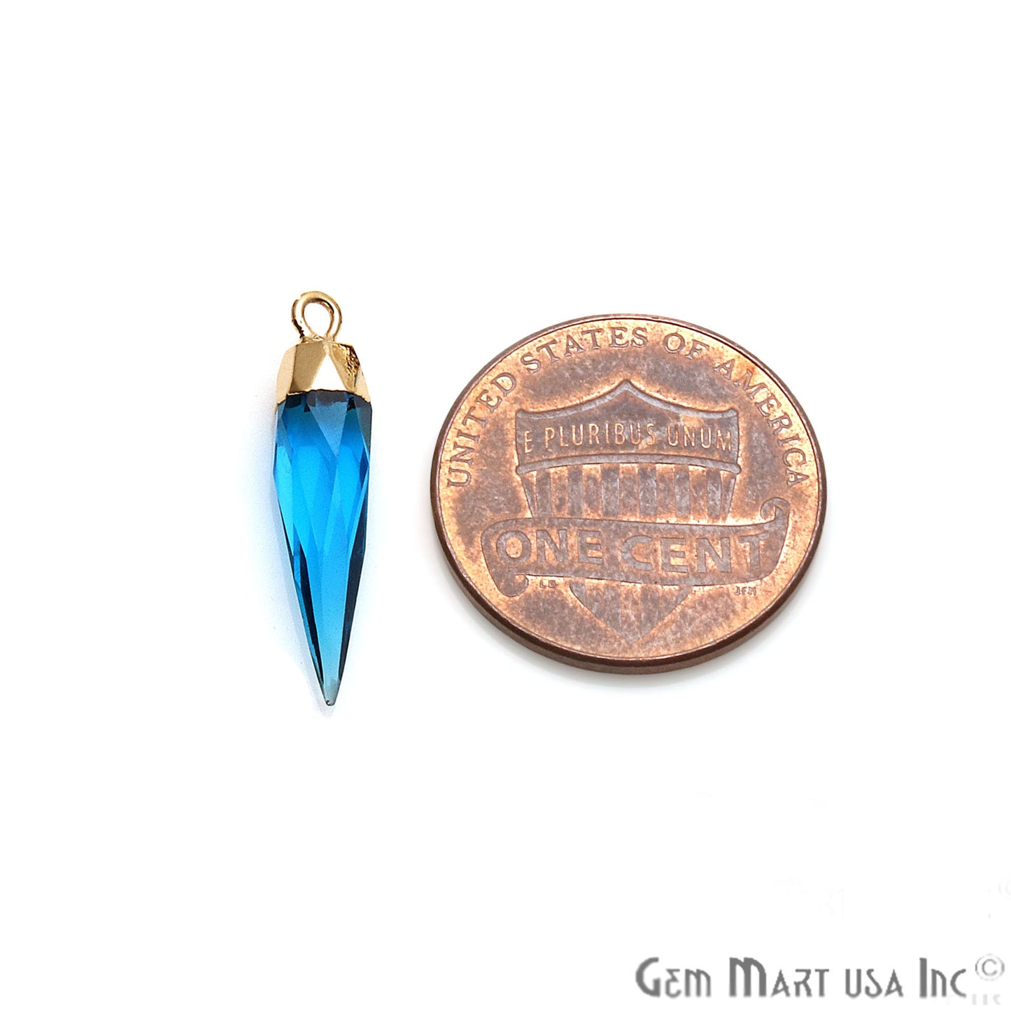 Swiss Blue Topaz 26x6mm Gold Electroplated Gemstone Connector - GemMartUSA