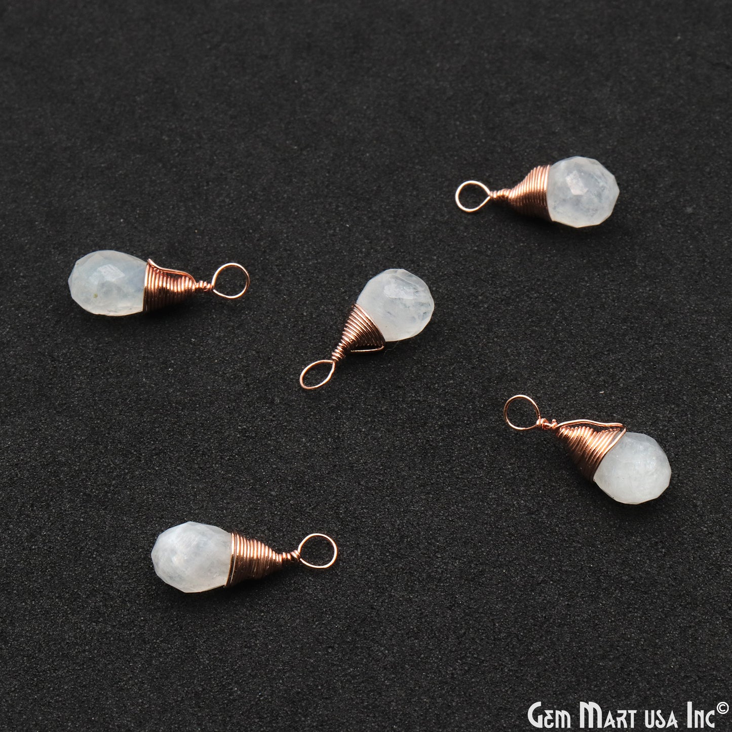 Rainbow Moonstone Rose Gold Wire Wrapped Drop Shape 16x6mm Single Bail Gemstone Connector