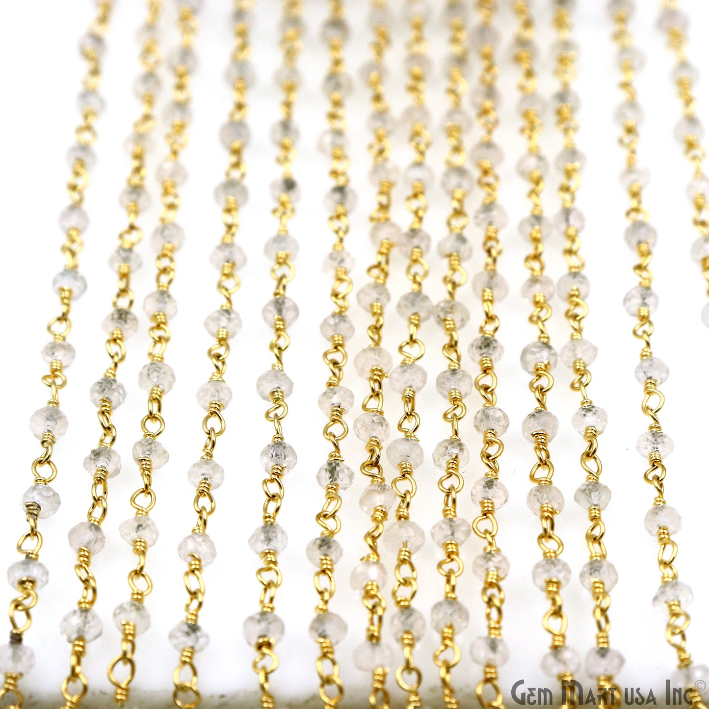 Crystal 3-3.5mm Gold Plated Wire Wrapped Beads Rosary Chain