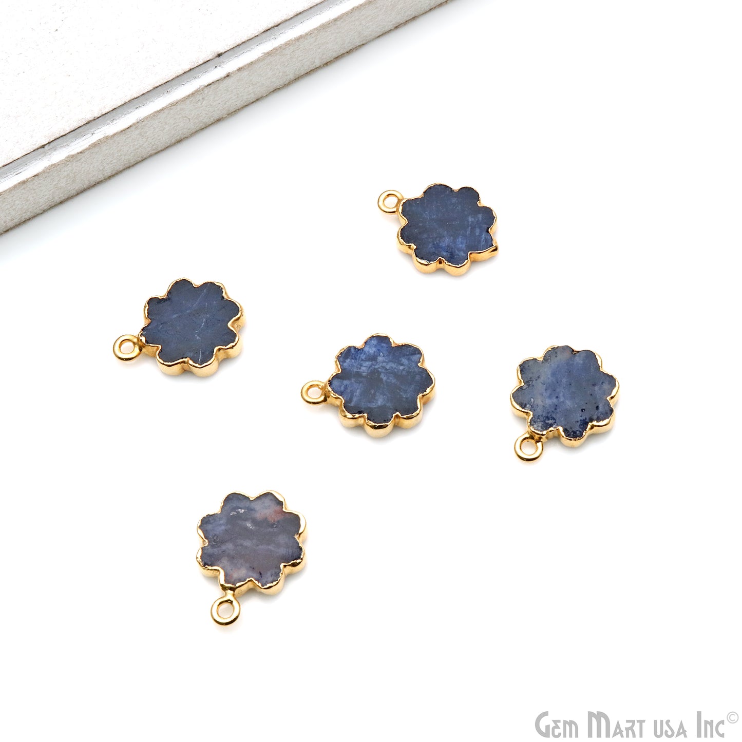 Flower Shape Gemstone Charm 20x14mm Gemstone Gold Edged Connector Charm