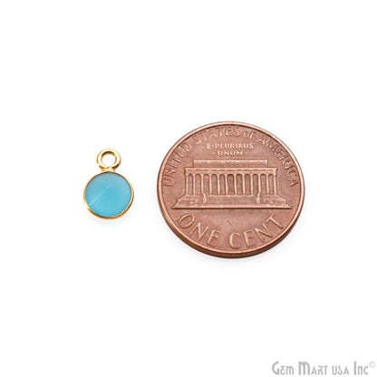 Sky Blue Chalcedony Round 6mm Gold Plated Single Bail Brilliant Cut Connector