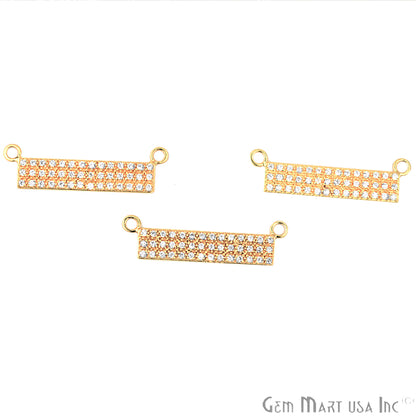 Cubic Zircon Pave 'Bar' Gold Vermeil Charm For Bracelet & Pendants - GemMartUSA