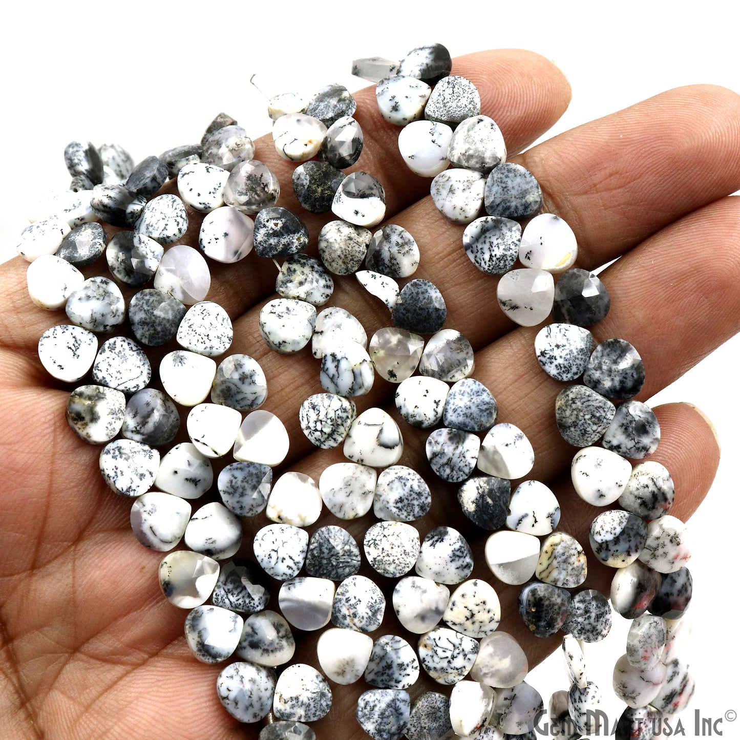 Dendrite Opal Heart Beads, 7 Inch Gemstone Strands, Drilled Strung Briolette Beads, Heart Shape, 7mm