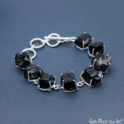 Natural Rough Gemstone In Silver Plated Prong Setting Toggle Clasp Bracelet 7 Inch