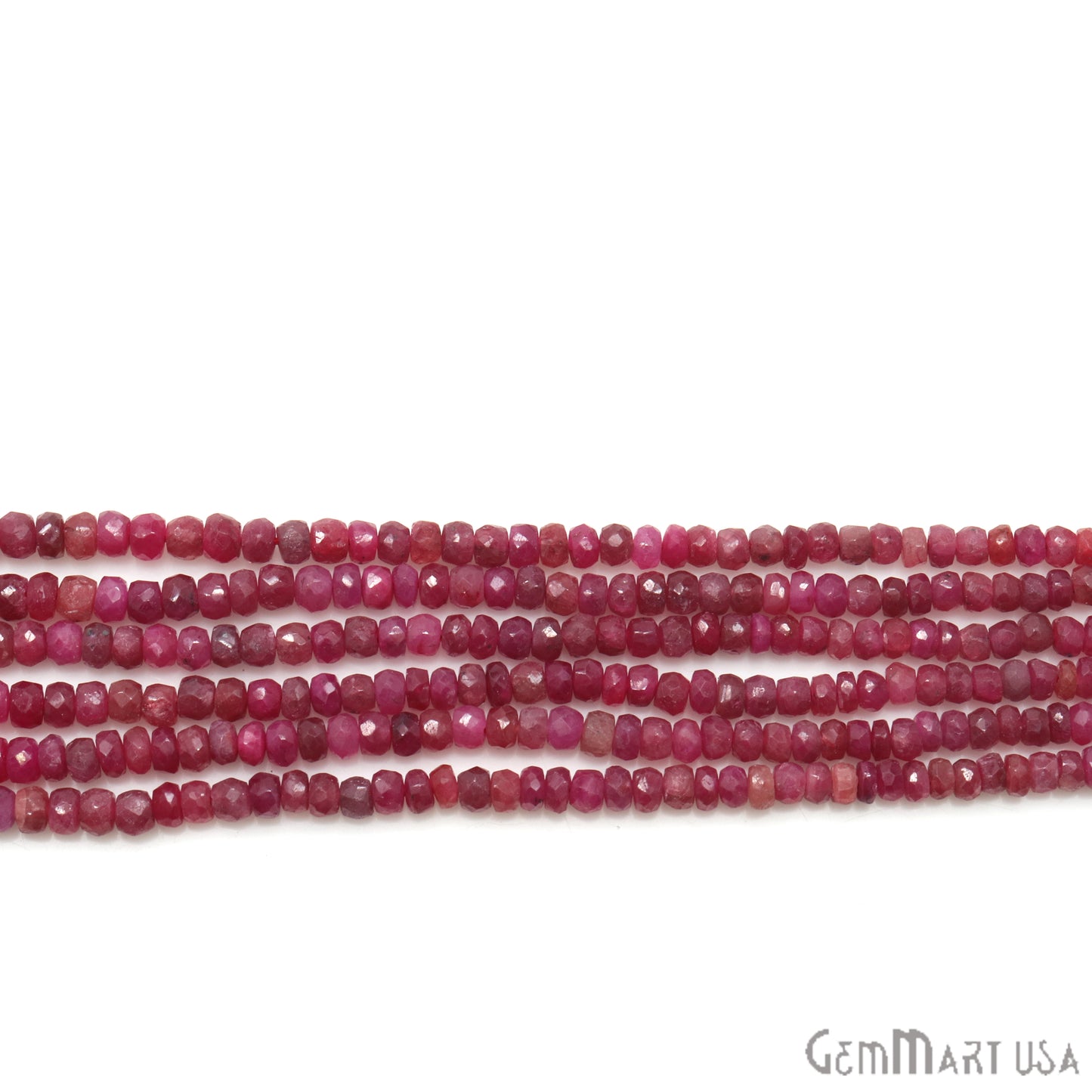 Ruby Rondelle Beads, 13 Inch Gemstone Strands, Drilled Strung Nugget Beads, Faceted Round, 3-4mm