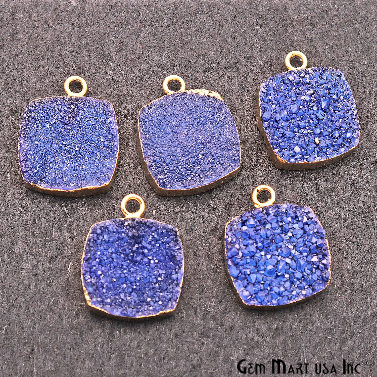 Blue Druzy Cushion 15mm Gold Electroplated Single Bail Connector - GemMartUSA