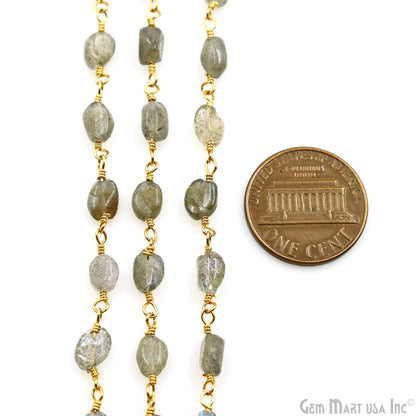 Labradorite 8x5mm Tumble Beads Gold Plated Rosary Chain