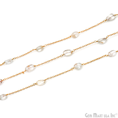 Golden Rutile Tumble Beads 10x6mm Gold Wire Wrapped Rosary Chain