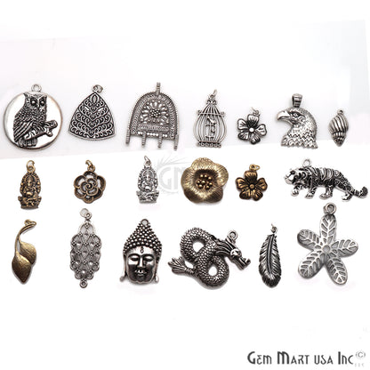 Leaf Shape Antique Plated 37x15mm Charm For Bracelets & Pendants - GemMartUSA