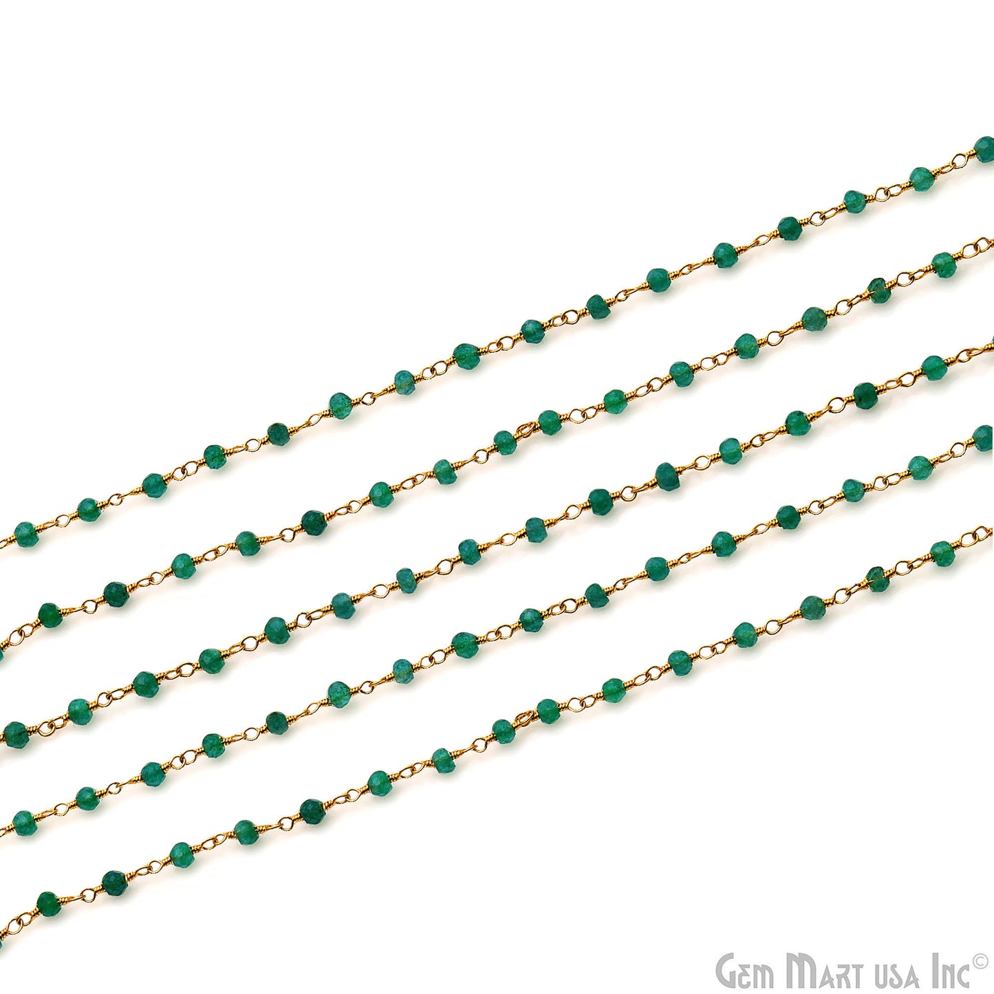 Green Jade 2.5-3mm Round Tiny Beads Gold Plated Rosary Chain