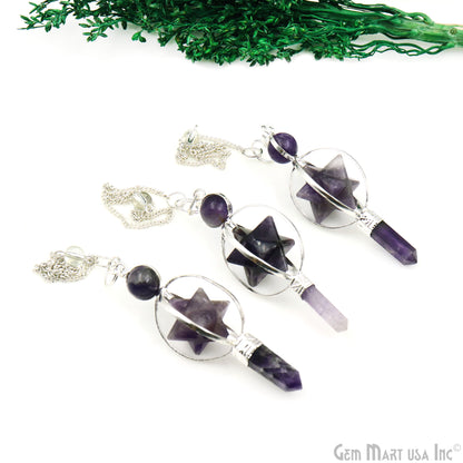 Amethyst Meditation Tool, Crystal Pointed Merkaba Dowsing Pendulum Reiki Healing, Crystal Point