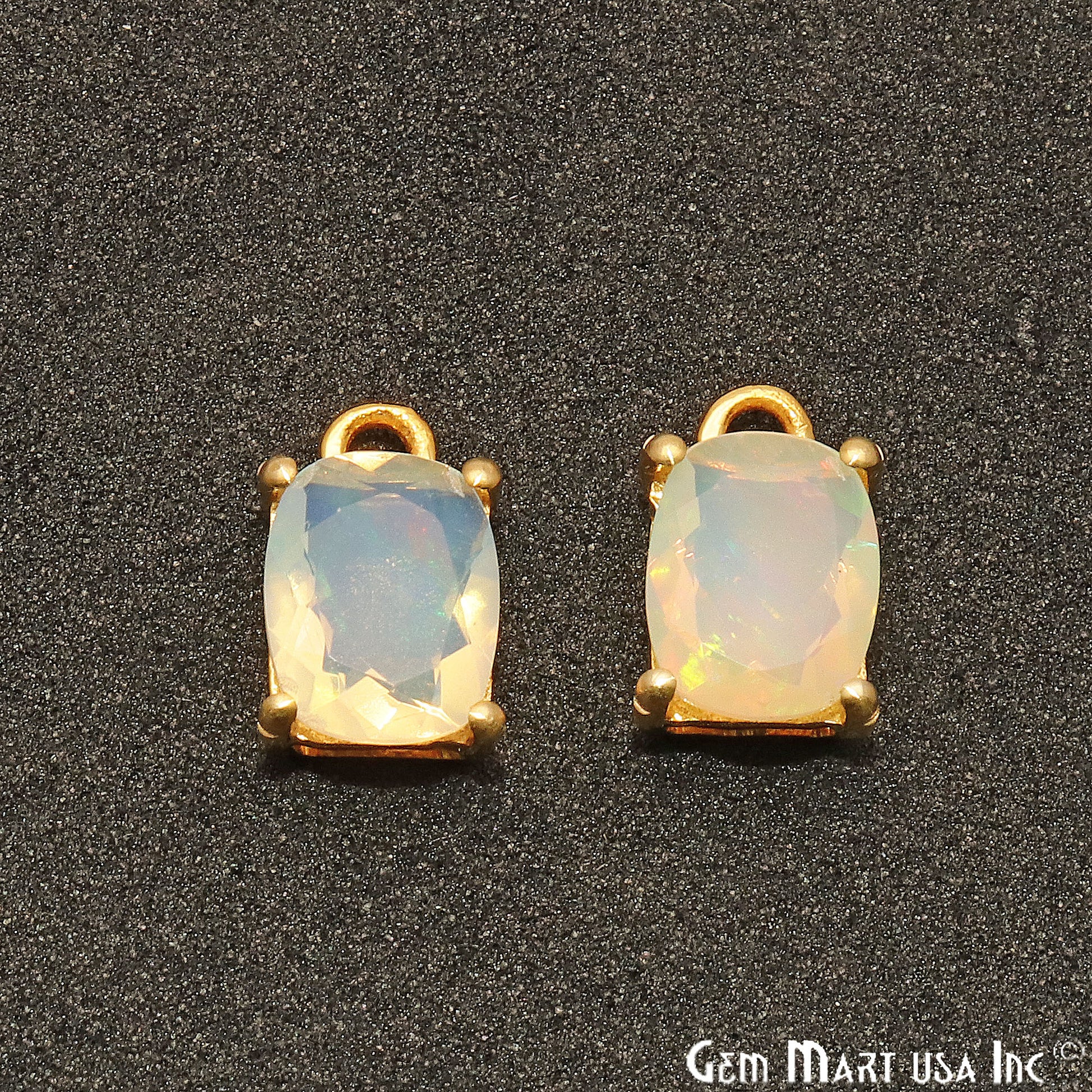 Opal Gemstone Octagon 7x9mm Prong Setting Gold Plated Connector - GemmartUSA