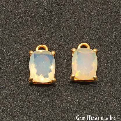 Opal Gemstone Octagon 7x9mm Prong Setting Gold Plated Connector - GemmartUSA