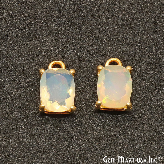 Opal Gemstone Octagon 7x9mm Prong Setting Gold Plated Connector - GemmartUSA