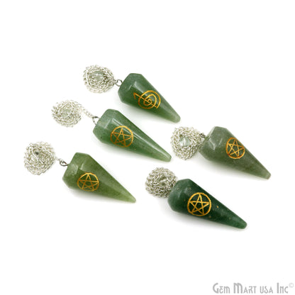 Aventurine Healing Pendulum Pendant, 44x19mm Healing Gemstone With Reiki Symbols Pendulum