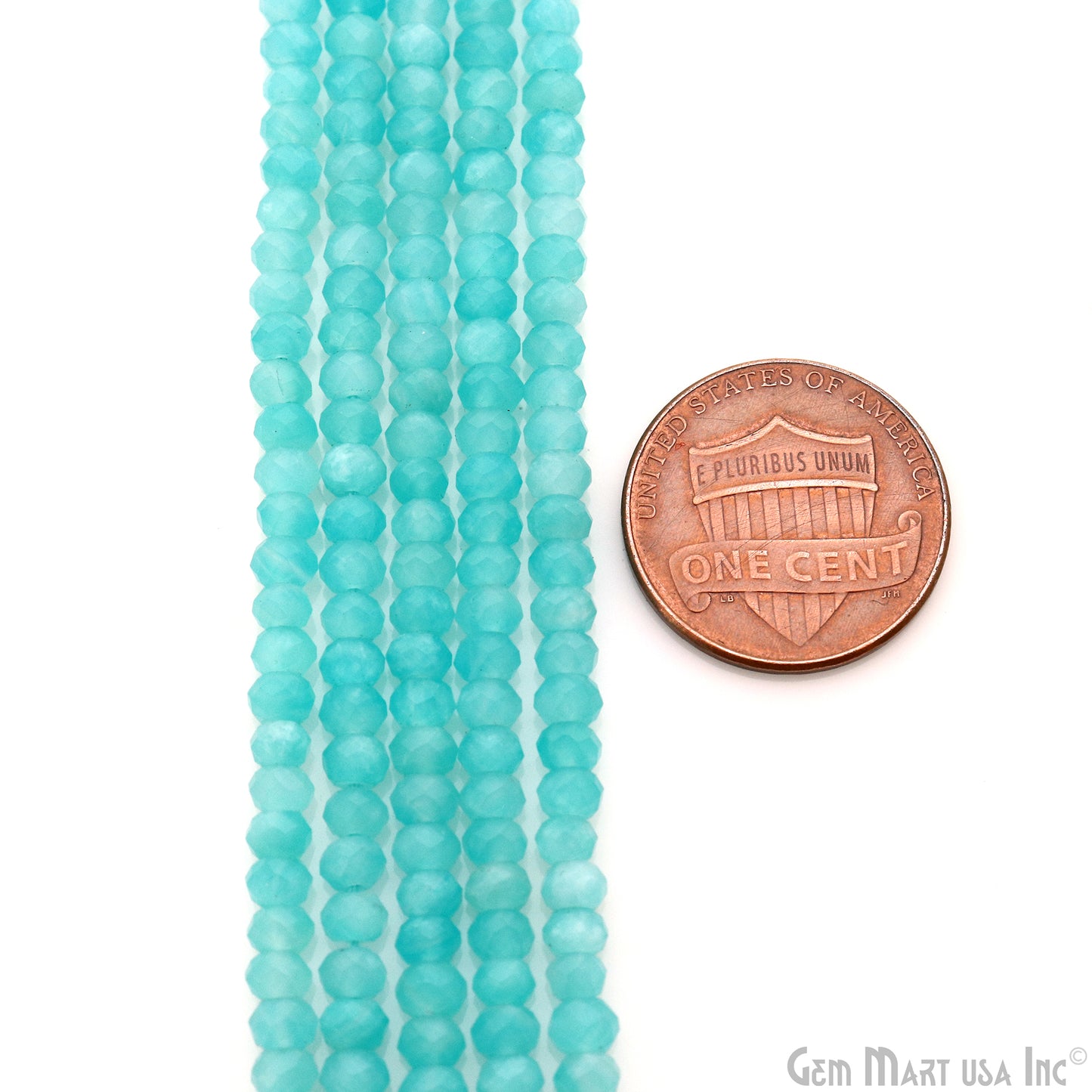 Amazonite Rondelle Beads, 12.5 Inch Gemstone Strands, Drilled Strung Nugget Beads, Faceted Round, 3-4mm